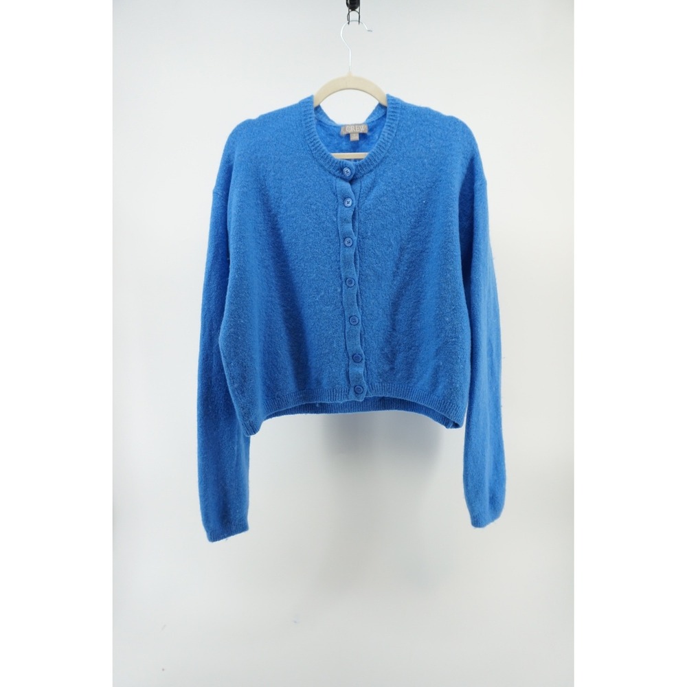 J.Crew cropped Cardigan Sweater Soft Alpaca Merino Wool Blend Coastal Blue M